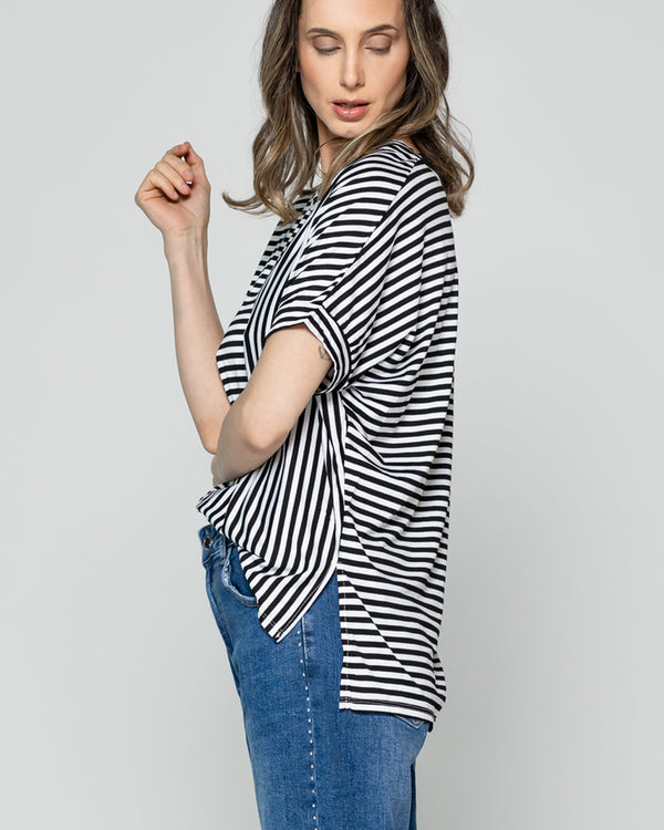 Polera Mujer Olivetta Rayas Negra Lineatre