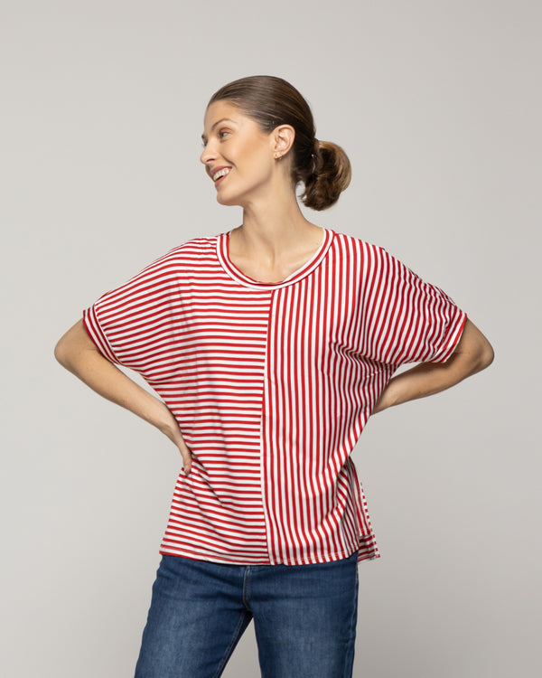 Polera Mujer Olivetta Rayas Roja Lineatre