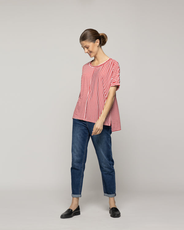 Polera Mujer Olivetta Rayas Roja Lineatre
