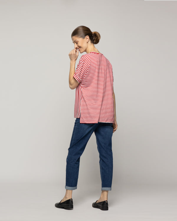 Polera Mujer Olivetta Rayas Roja Lineatre