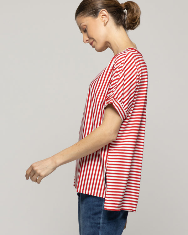 Polera Mujer Olivetta Rayas Roja Lineatre