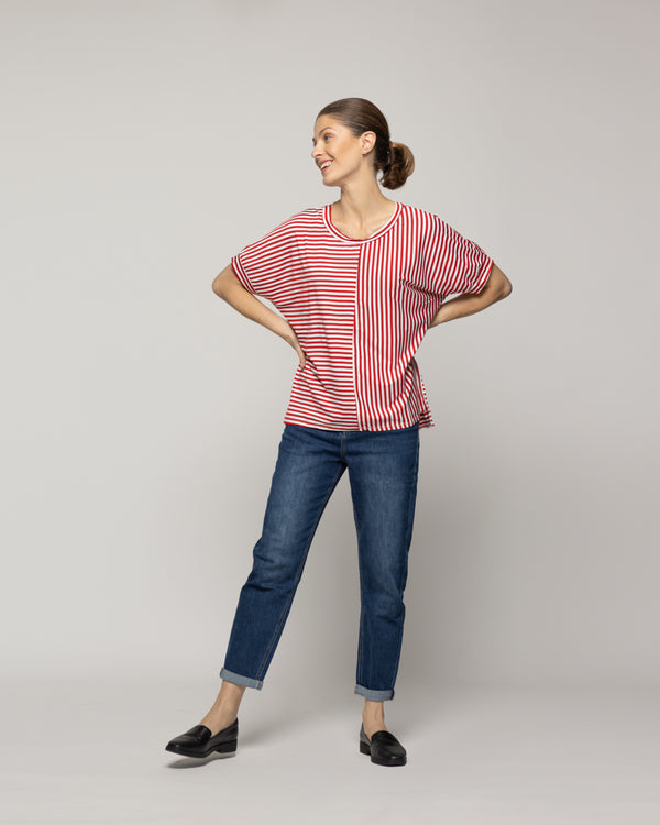 Polera Mujer Olivetta Rayas Roja Lineatre