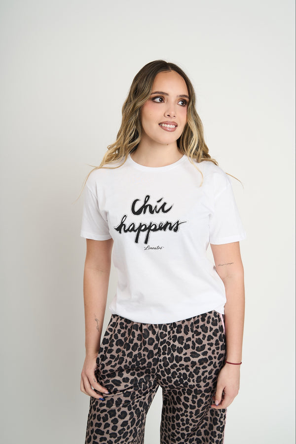 Polera Mujer Chic Happens Blanco Lineatre