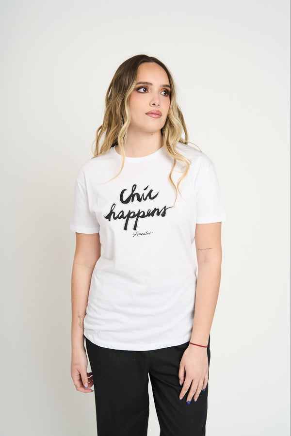Polera Mujer Chic Happens Blanco Lineatre
