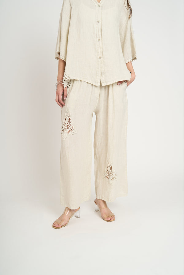 Pantalón Mujer Rocío Largo Tiro Alto Beige Lineatre