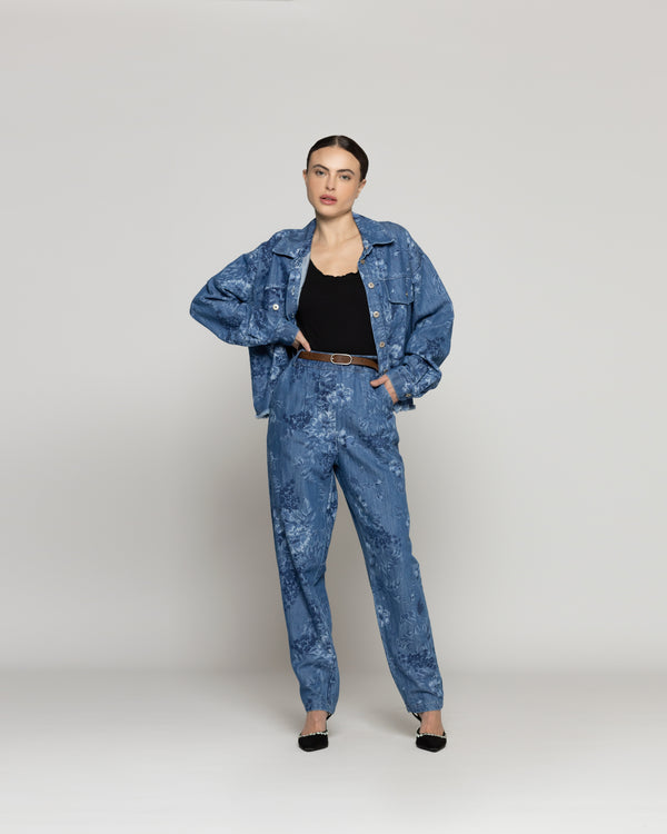 Pantalón Mujer Candelaria Denim Con Flores Lineatre