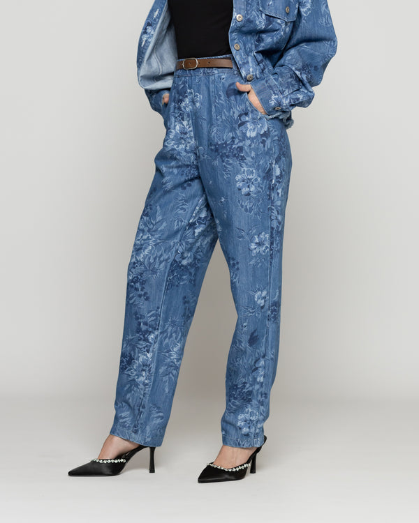 Pantalón Mujer Candelaria Denim Con Flores Lineatre