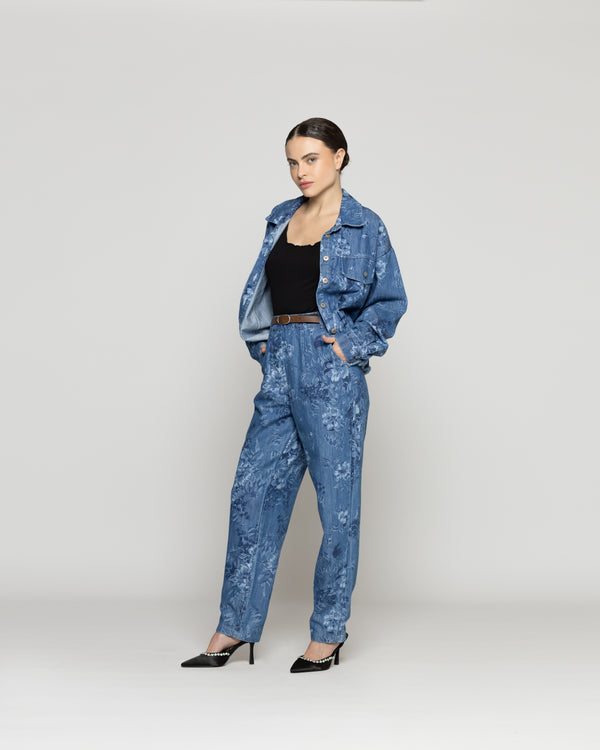 Pantalón Mujer Candelaria Denim Con Flores Lineatre