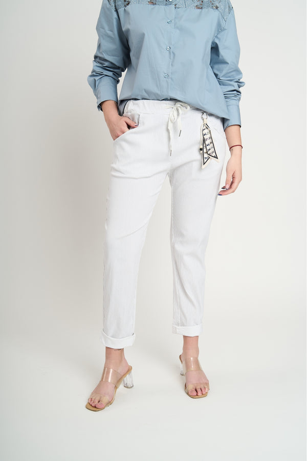 Pantalón Mujer Luisa Largo Tiro Alto Blanco Lineatre
