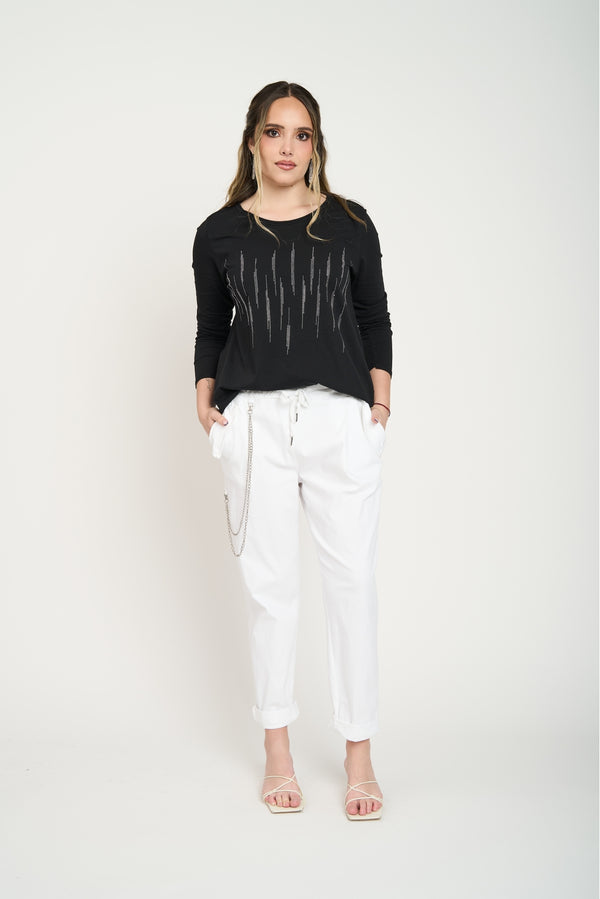 Pantalón Mujer Manuela Largo Tiro Alto Blanco Lineatre