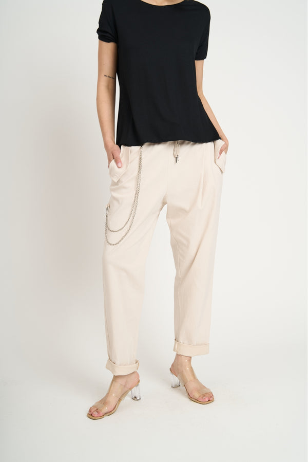 Pantalón Mujer Manuela Largo Tiro Alto Beige Lineatre
