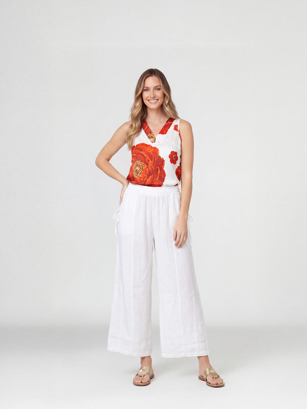 Pantalón Mujer Josefina Largo Tiro Alto Blanco Lineatre