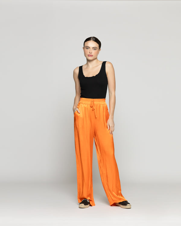 Pantalón Mujer Priseline Satinado Naranja Lineatre