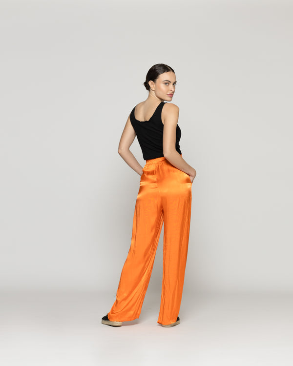 Pantalón Mujer Priseline Satinado Naranja Lineatre
