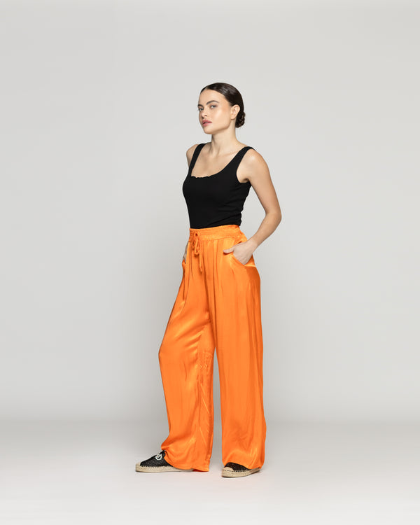 Pantalón Mujer Priseline Satinado Naranja Lineatre