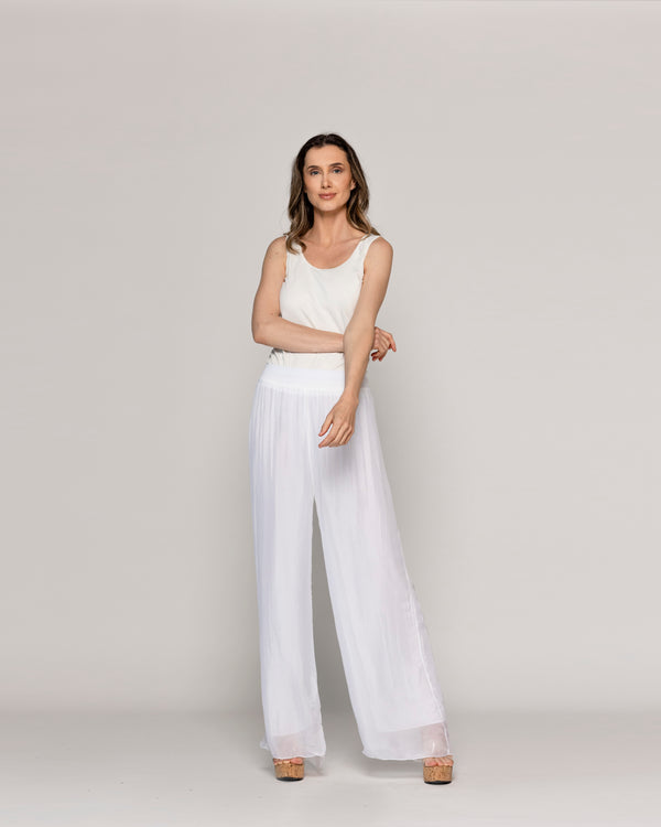 Pantalón Mujer Perla Palazzo Tipo Satín Blanco Lineatre