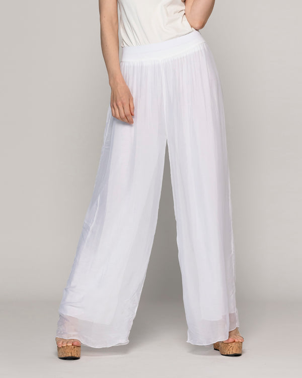 Pantalón Mujer Perla Palazzo Tipo Satín Blanco Lineatre