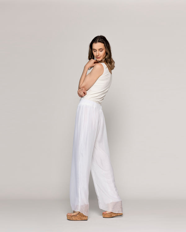 Pantalón Mujer Perla Palazzo Tipo Satín Blanco Lineatre
