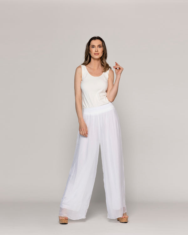 Pantalón Mujer Perla Palazzo Tipo Satín Blanco Lineatre