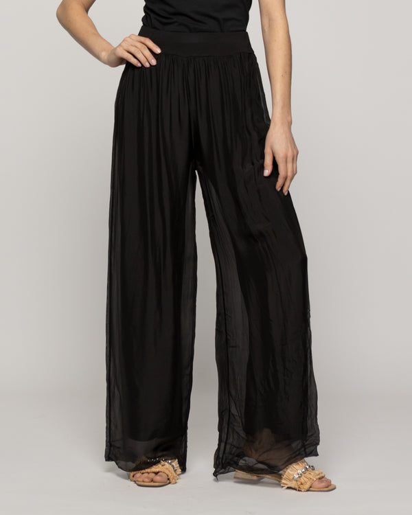 Pantalón Mujer Perla Palazzo Tipo Satín Negro Lineatre