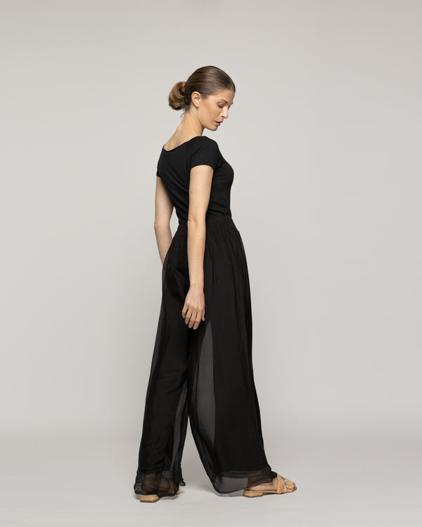 Pantalón Mujer Perla Palazzo Tipo Satín Negro Lineatre