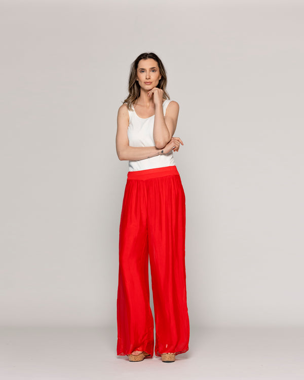 Pantalón Mujer Perla Palazzo Tipo Satín Rojo Lineatre