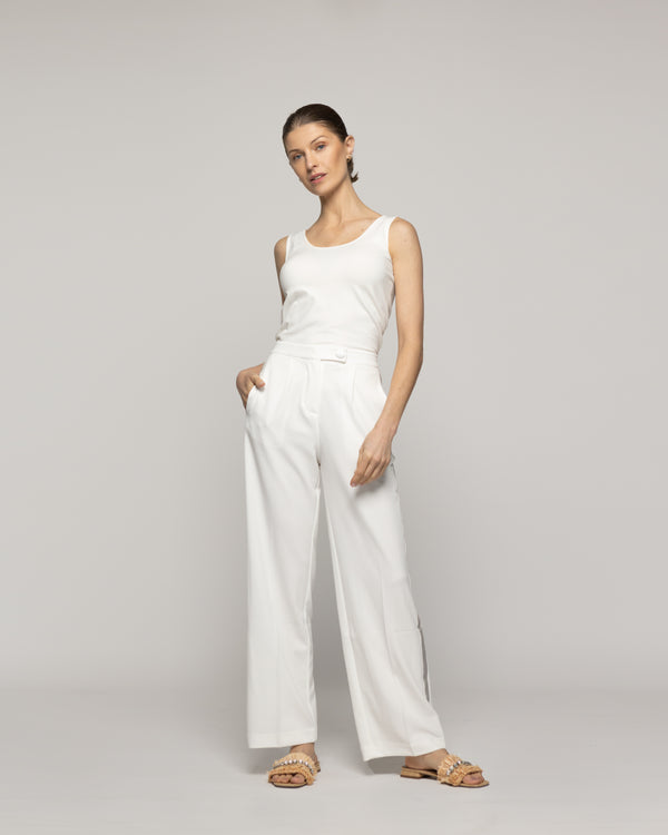 Pantalón Mujer Caterina Tiro Alto Recto Blanco Crudo Lineatre