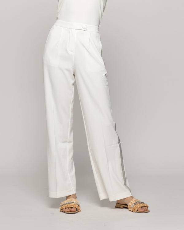Pantalón Mujer Caterina Tiro Alto Recto Blanco Crudo Lineatre