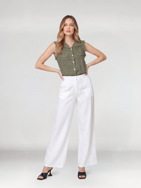 Pantalón Mujer Leticia Largo Tiro Alto Blanco Lineatre