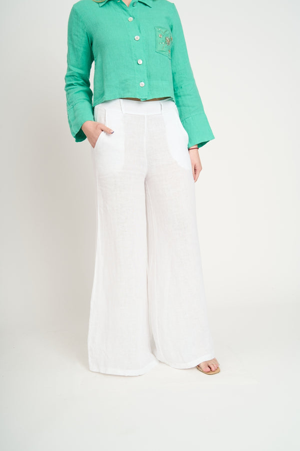Pantalón Mujer Leticia Largo Tiro Alto Blanco Lineatre