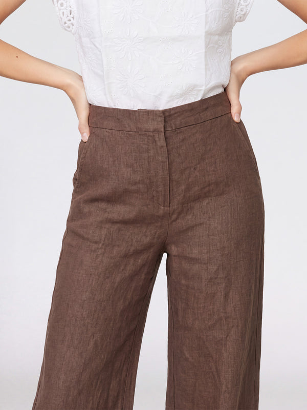Pantalón Mujer Leticia Largo Tiro Alto Chocolate Lineatre