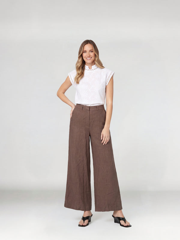 Pantalón Mujer Leticia Largo Tiro Alto Chocolate Lineatre