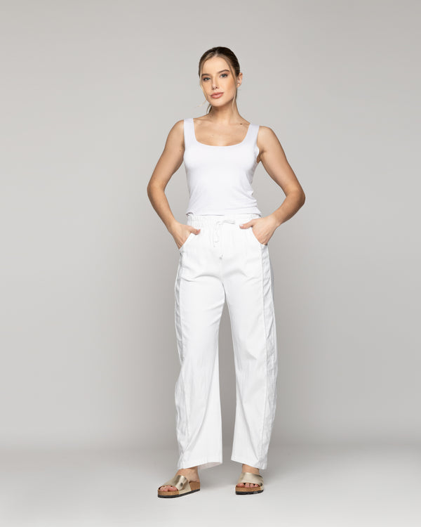 Pantalón Mujer Pamela Algodón Elasticado Blanco Lineatre