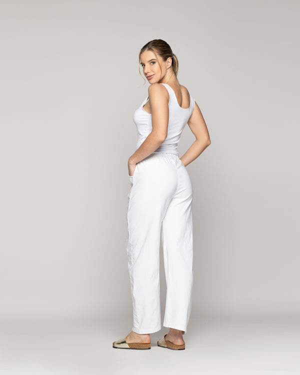 Pantalón Mujer Pamela Algodón Elasticado Blanco Lineatre