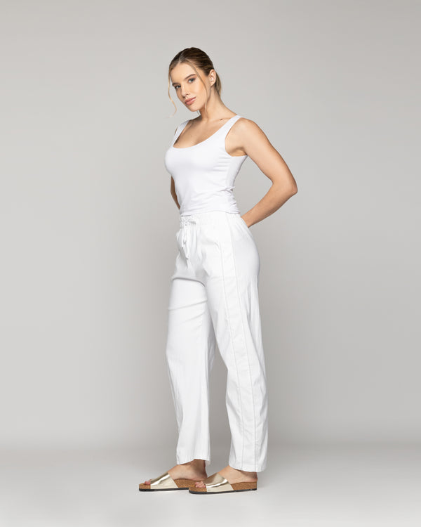 Pantalón Mujer Pamela Algodón Elasticado Blanco Lineatre