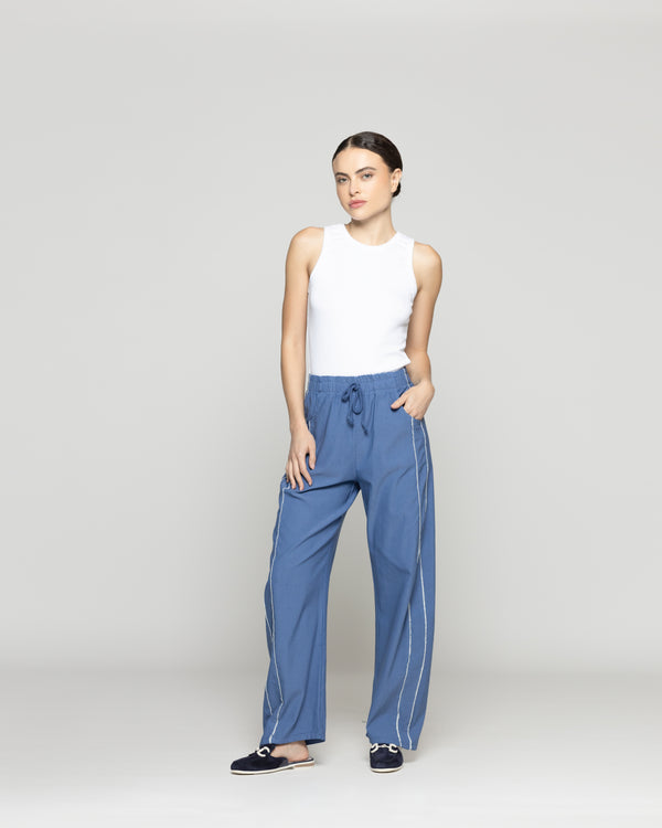 Pantalón Mujer Pamela Algodón Elasticado Azul Lineatre