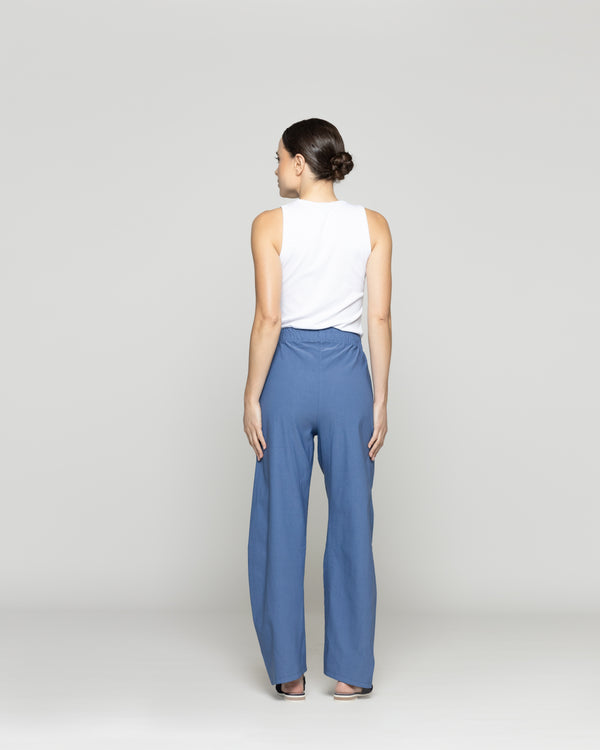 Pantalón Mujer Pamela Algodón Elasticado Azul Lineatre