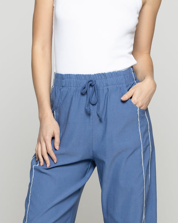 Pantalón Mujer Pamela Algodón Elasticado Azul Lineatre