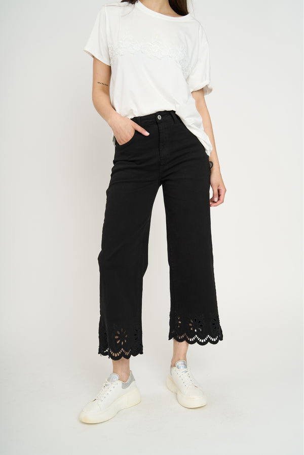 Pantalón Mujer Monica Largo Tiro Alto Negro Lineatre