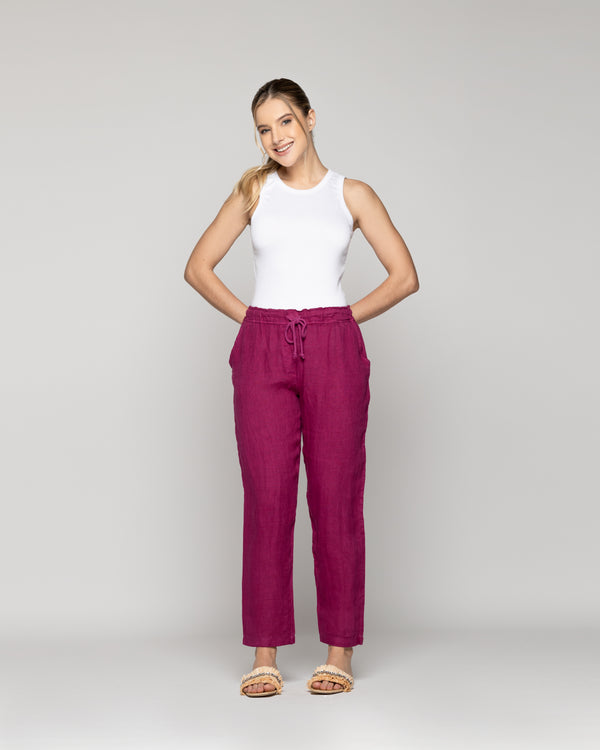 Pantalón Mujer Belén Lino Morado Oscuro Lineatre
