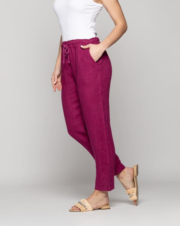 Pantalón Mujer Belén Lino Morado Oscuro Lineatre