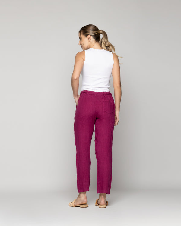 Pantalón Mujer Belén Lino Morado Oscuro Lineatre