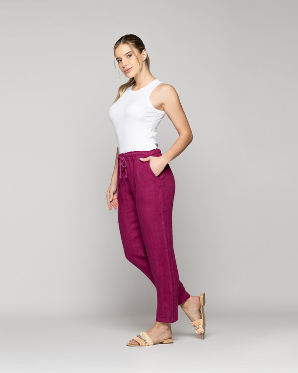 Pantalón Mujer Belén Lino Morado Oscuro Lineatre