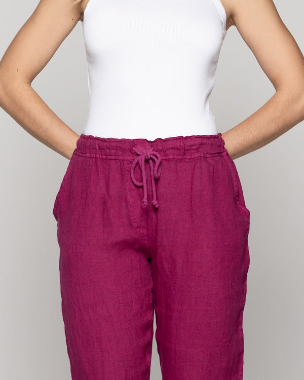 Pantalón Mujer Belén Lino Morado Oscuro Lineatre