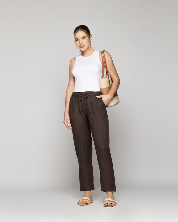 Pantalón Mujer Belén Lino Café Moro Lineatre