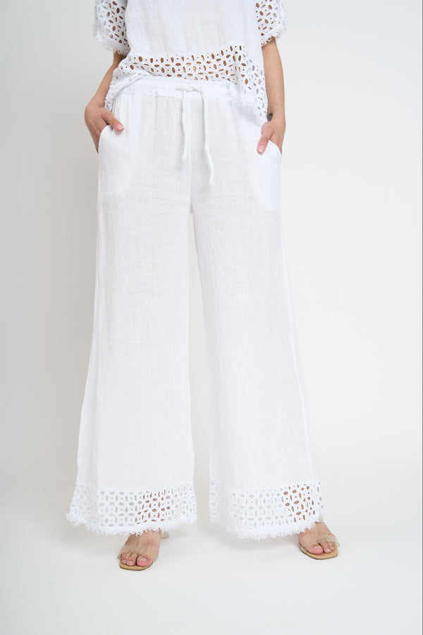 Pantalón Mujer Consuelo Largo Tiro Alto Blanco Lineatre