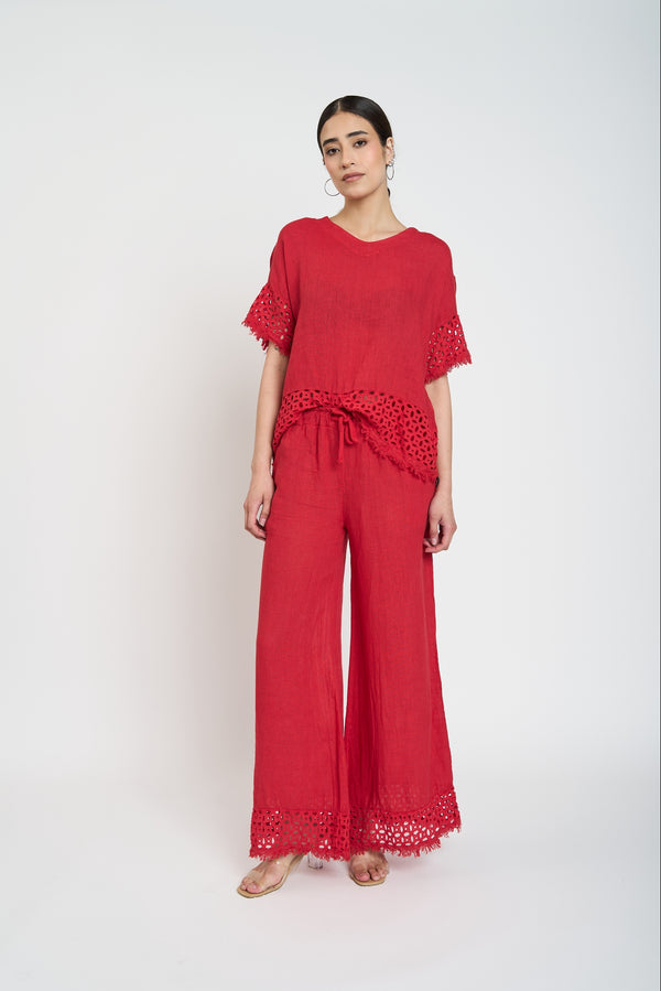 Pantalón Mujer Consuelo Largo Tiro Alto Rojo Lineatre
