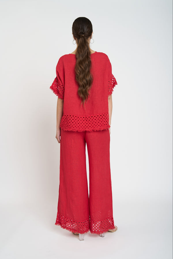 Polera Mujer Sara Manga corta Rojo Lineatre