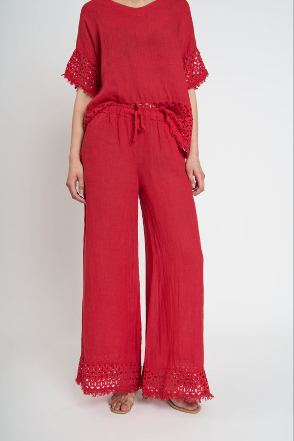 Pantalón Mujer Consuelo Largo Tiro Alto Rojo Lineatre