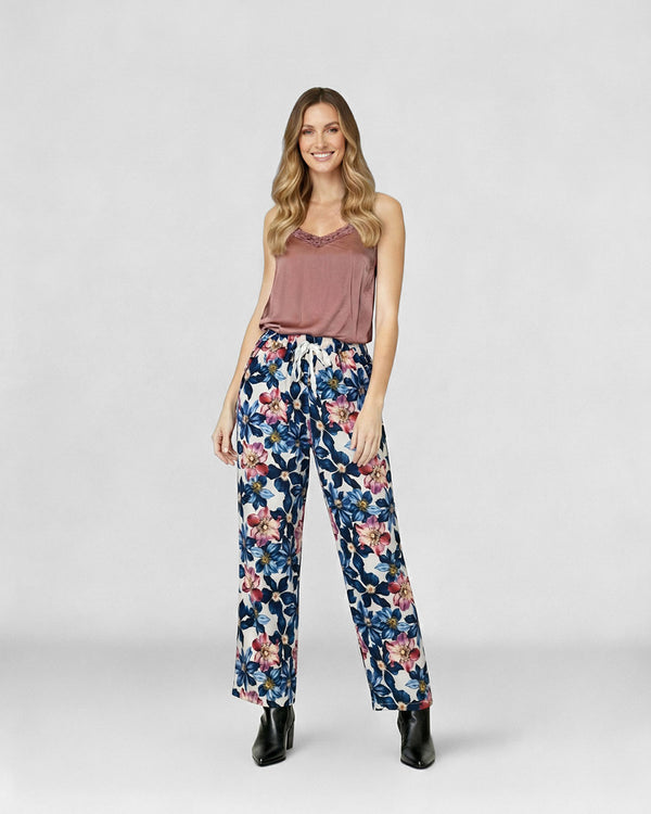 Pantalón Mujer Susanna Alto Largo Cintura Elástico y cordon Azul Lineatre